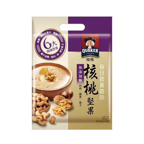 【桂格】營養穀珍麥片核桃堅果-無糖 1 袋組/2 袋組 (25gx10包/袋) 4 桂格核桃
